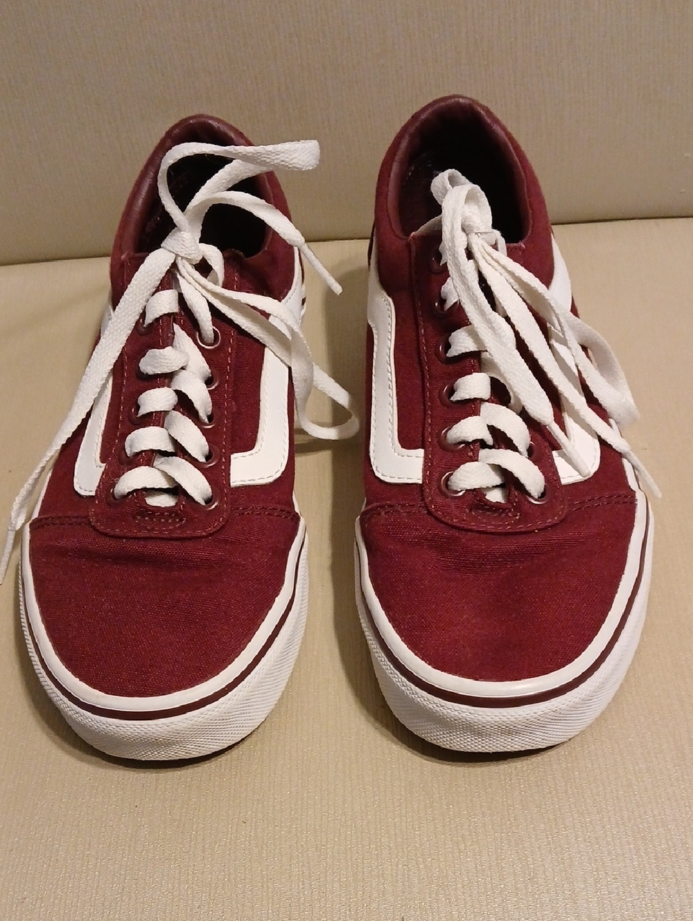 Vans Burgundy and White Old Skool Canvas Sneakers